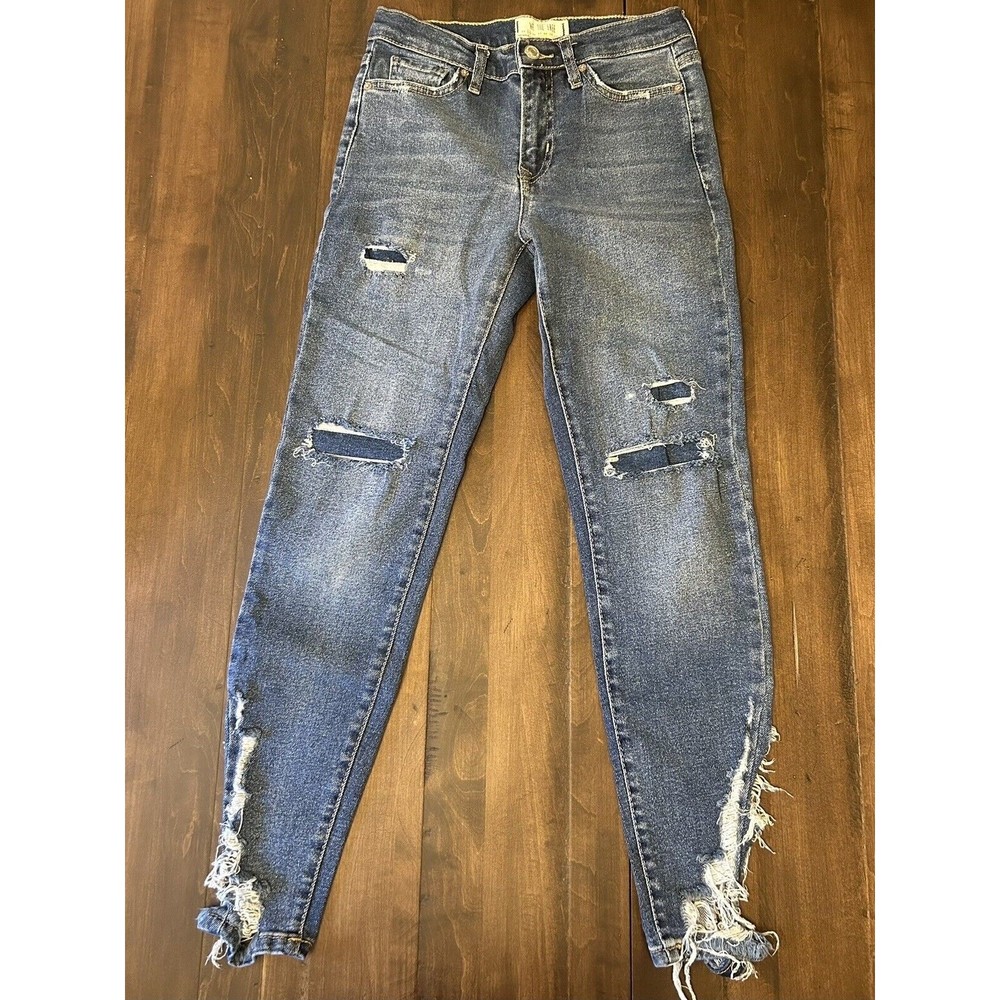 Free People We The Free Frayed Hem Distressed Blue Denim Skinny Jeans Size 25